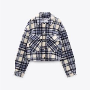 Zara blue cropped plaid jacket